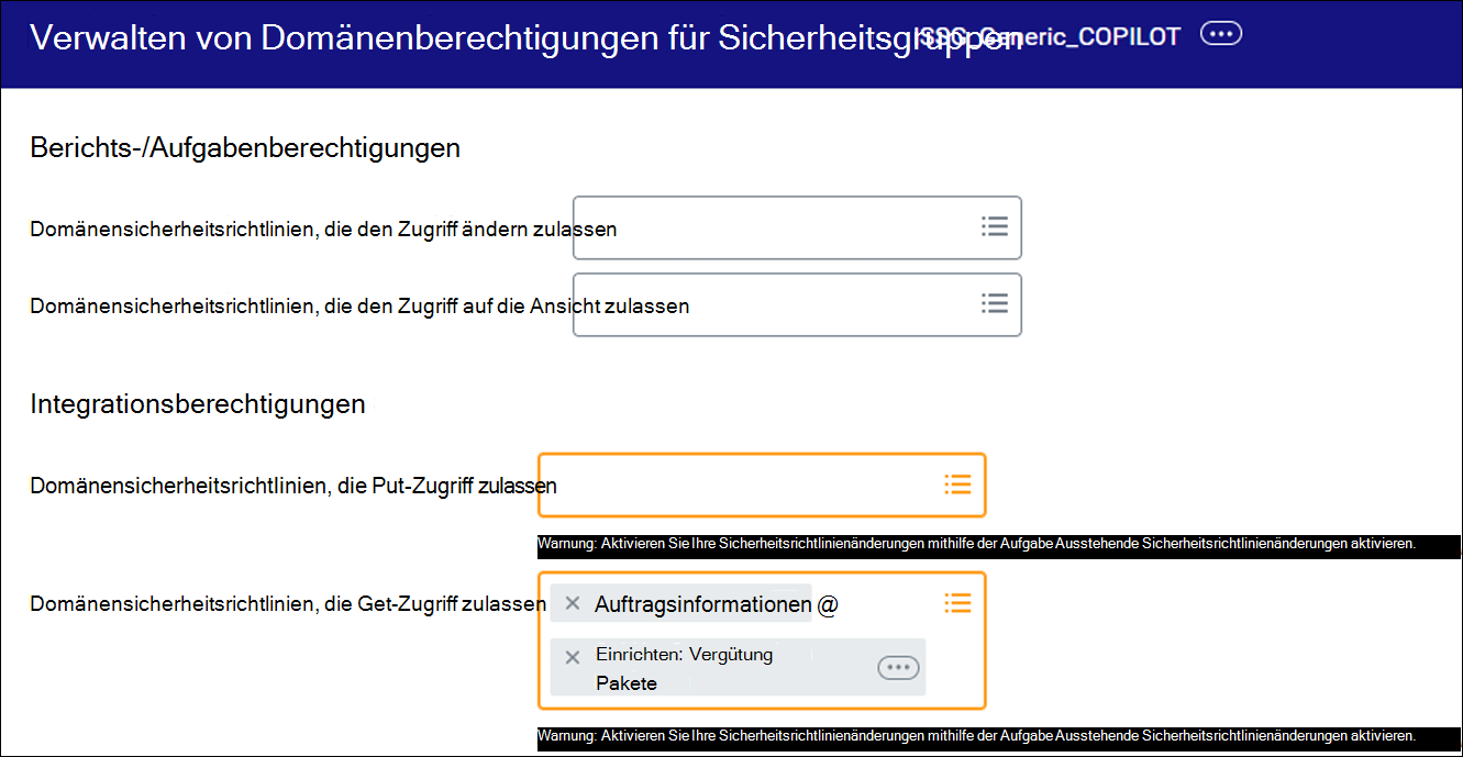 Screenshot, der zeigt, wo Domänensicherheitsrichtlinien platziert werden, die Zugriff auf 