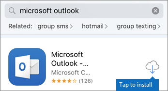 Tippen Sie auf das Cloudsymbol, um Outlook zu installieren.
