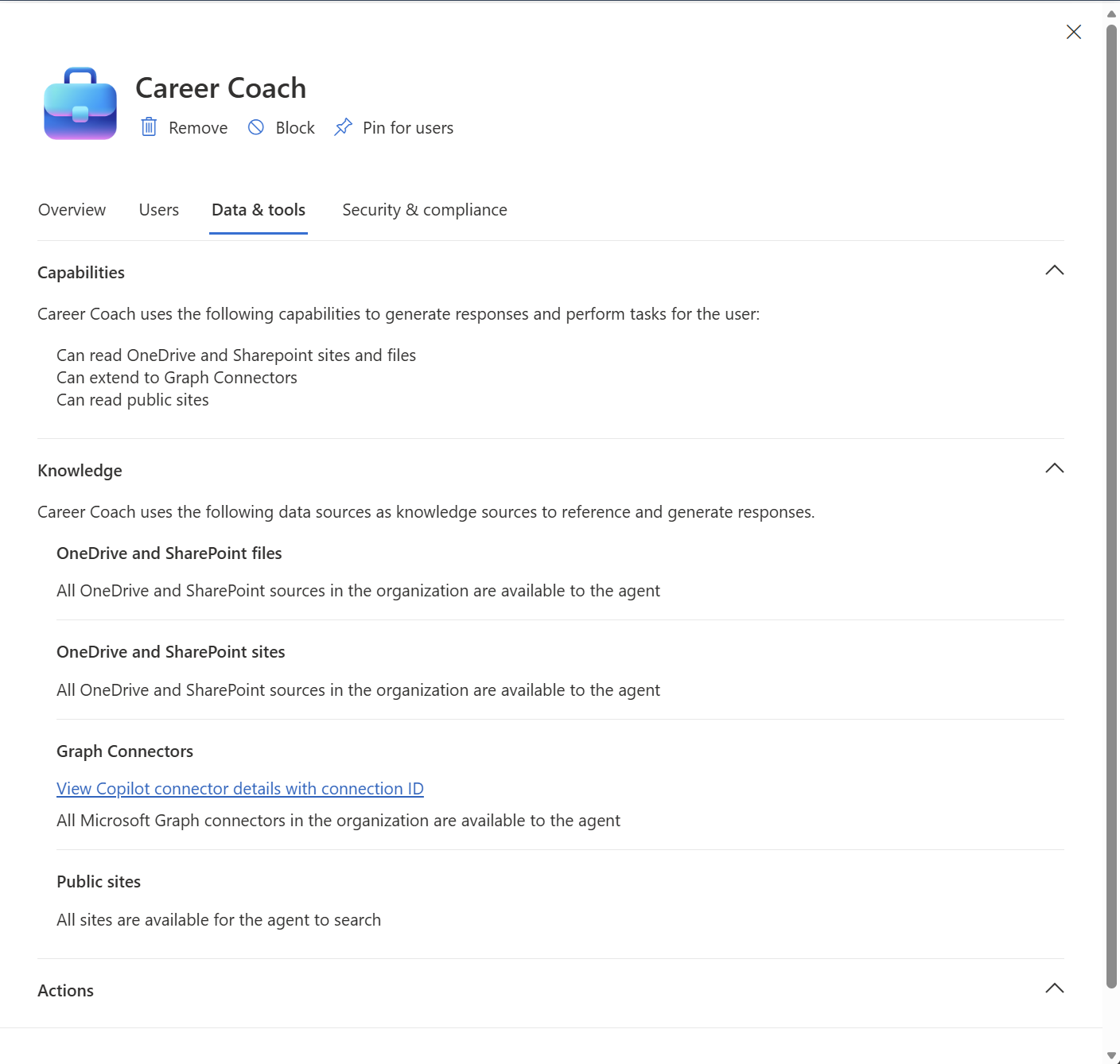Screenshot: Career Coach für einen Agent