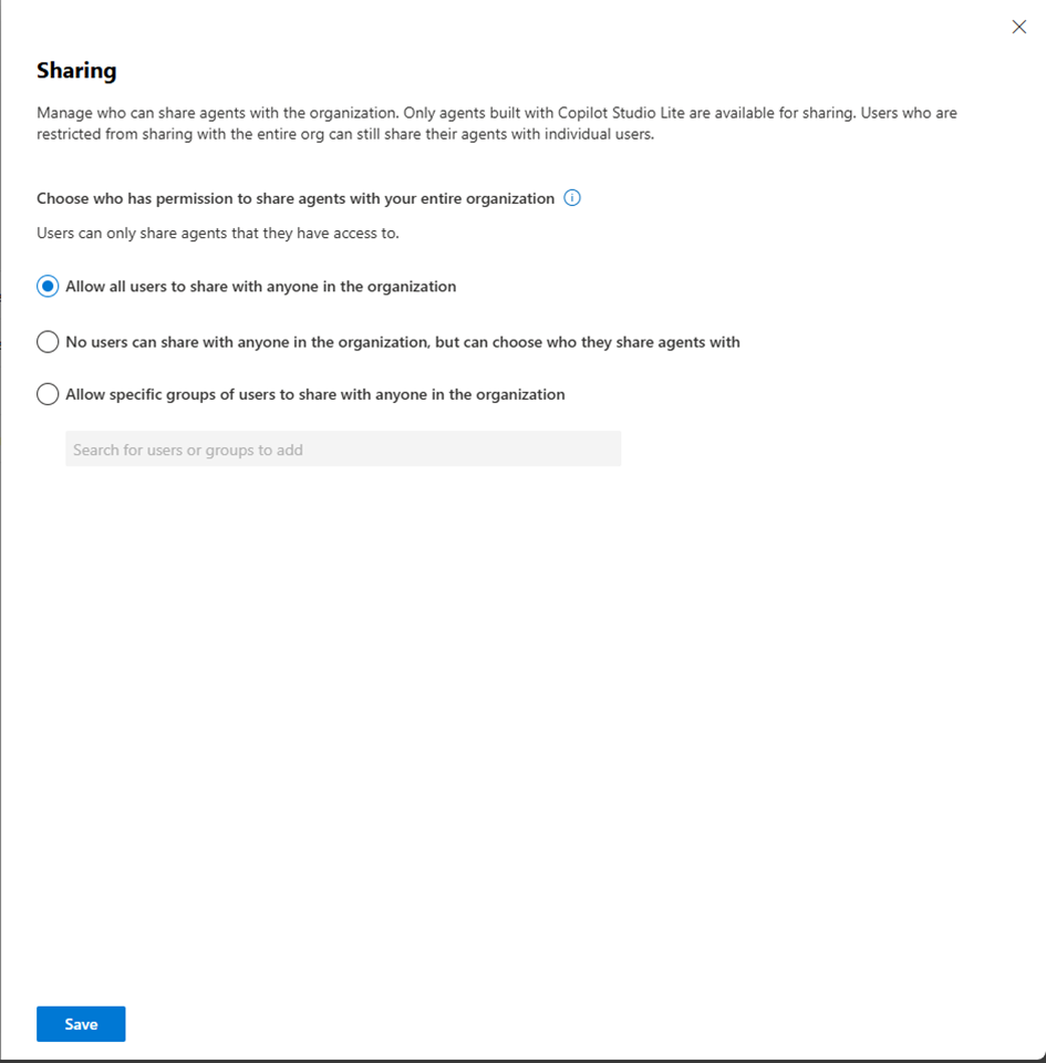 Screenshot der Freigegebenen Einstellungen.