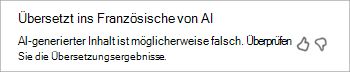 Screenshot der Feedbackbenachrichtigung für die Übersetzung.
