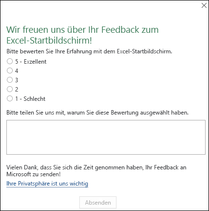 Screenshot: Beispiel für eine In-Product Excel-Feedbackanforderung