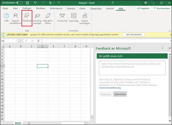 Screenshot: Beispiel für Windows-Feedback im Produkt 