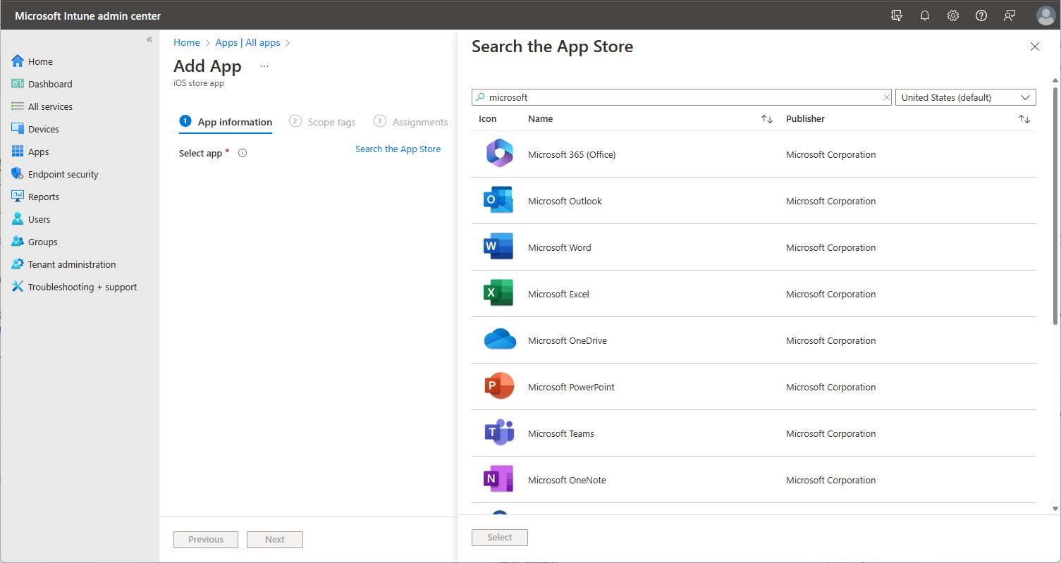 iOS Store-Apps in Microsoft Intune.