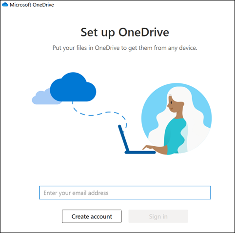 Screenshot: Eingeben Ihrer E-Mail-Adresse auf der OneDrive-Setupseite