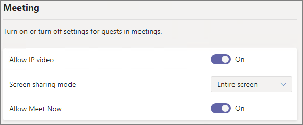 Screenshot der Besprechungseinstellungen für Teams-Gäste.