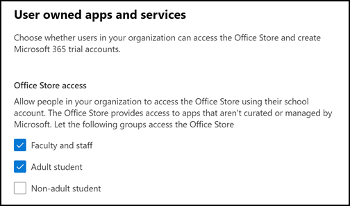 Zulassen, dass Benutzer auf Office Store-Einstellungen für EDU zugreifen können
