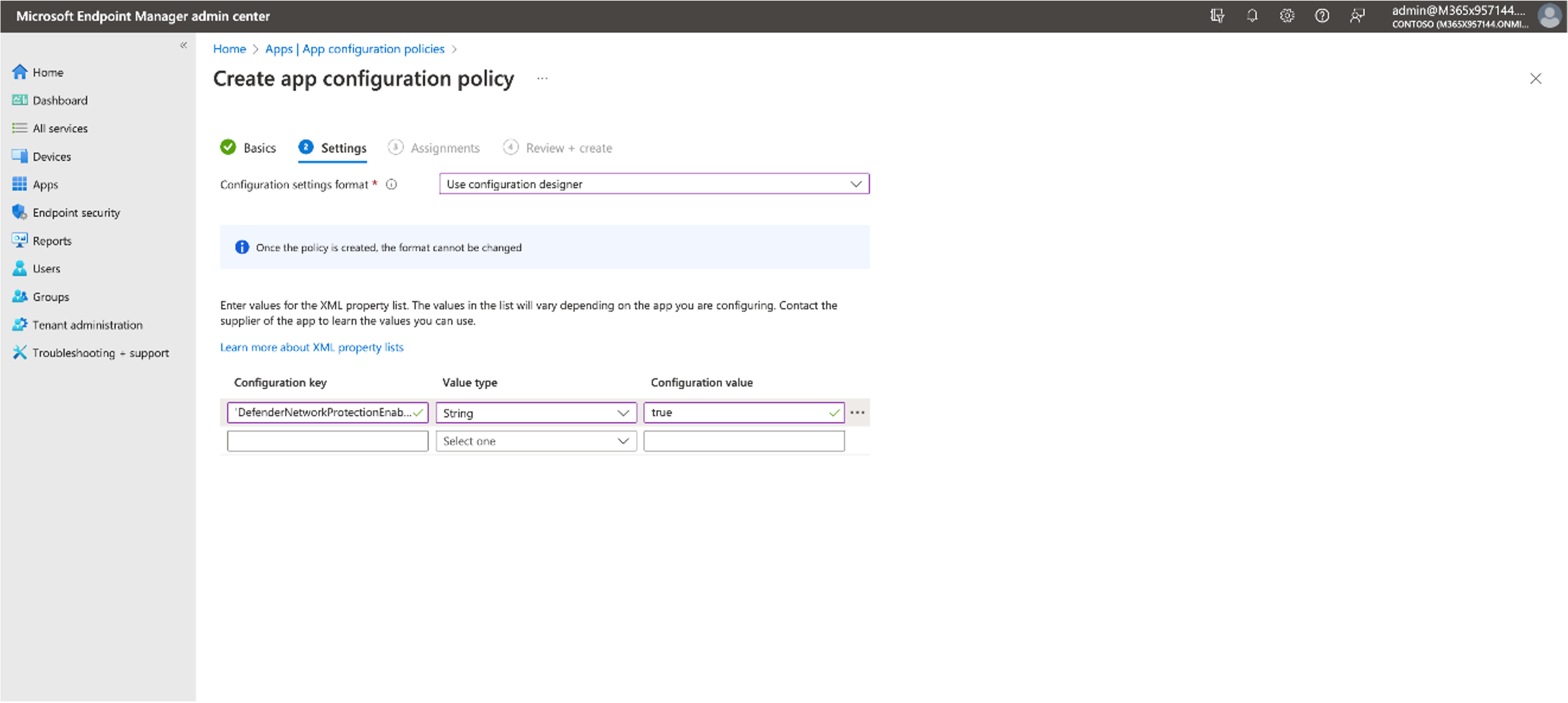 Screenshot: MDM-Konfigurationsrichtlinie