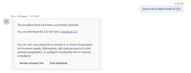 Screenshot der Aufforderung, alle eskalierten Leads in CSV zu exportieren.