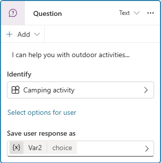 Fragenknoten mit Entitätsauswahl.