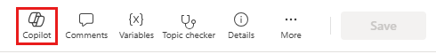 Screenshot der Canvas-Seite eines Thema mit hervorgehobener Schaltfläche „Copilot“.