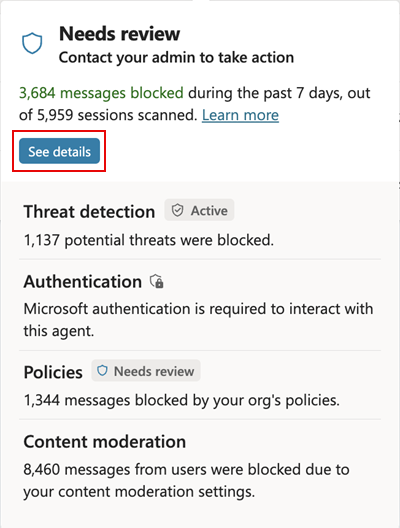 Screenshot des zusammenfassenden Dialogfensters für agentenbasierten Schutz.