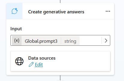 Screenshot des Knotens für generative Antworten mit ausgewählten Wissensquellen.