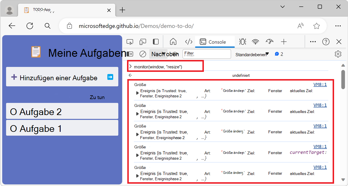 Überwachen von Fenstergrößenänderungsereignissen