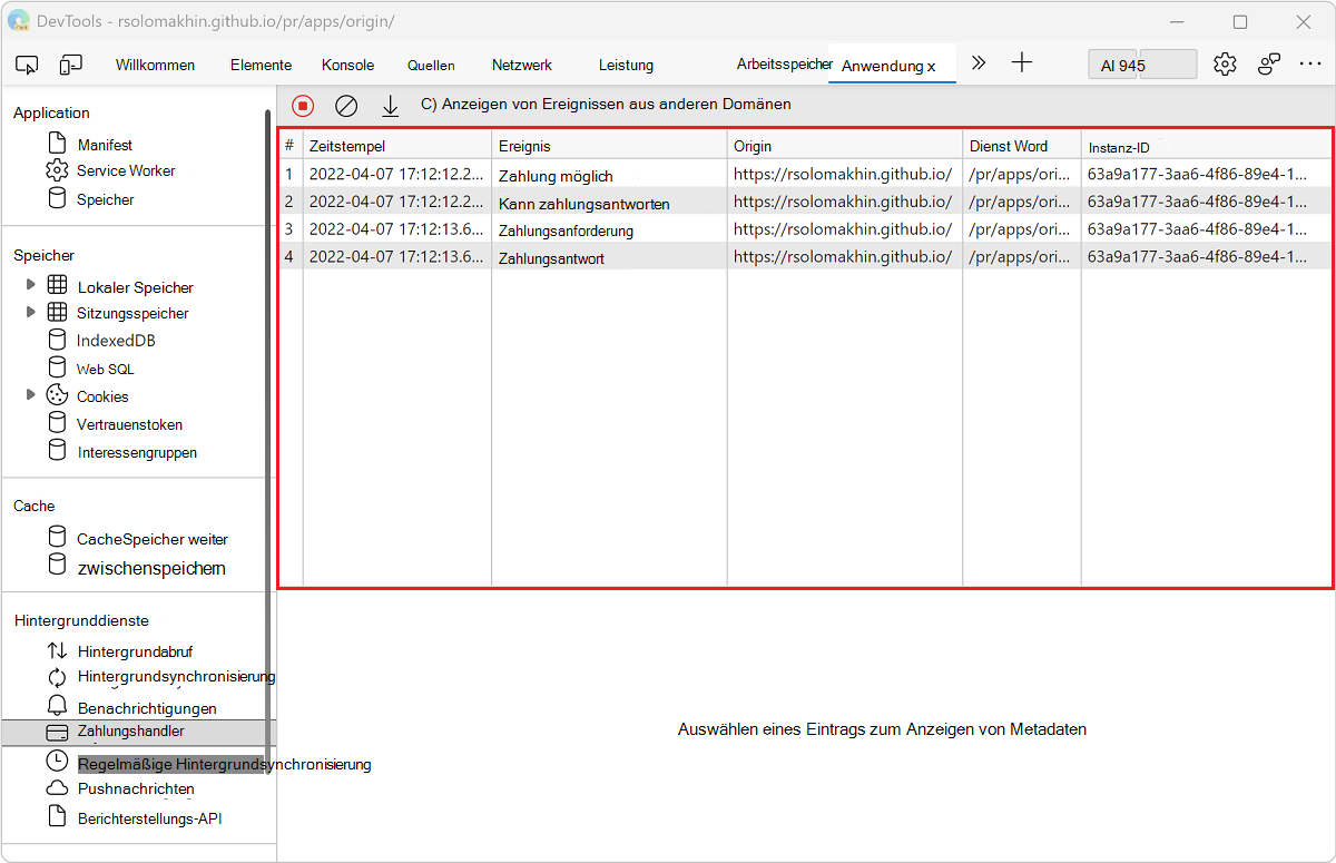 Ein Ereignisprotokoll im Bereich 