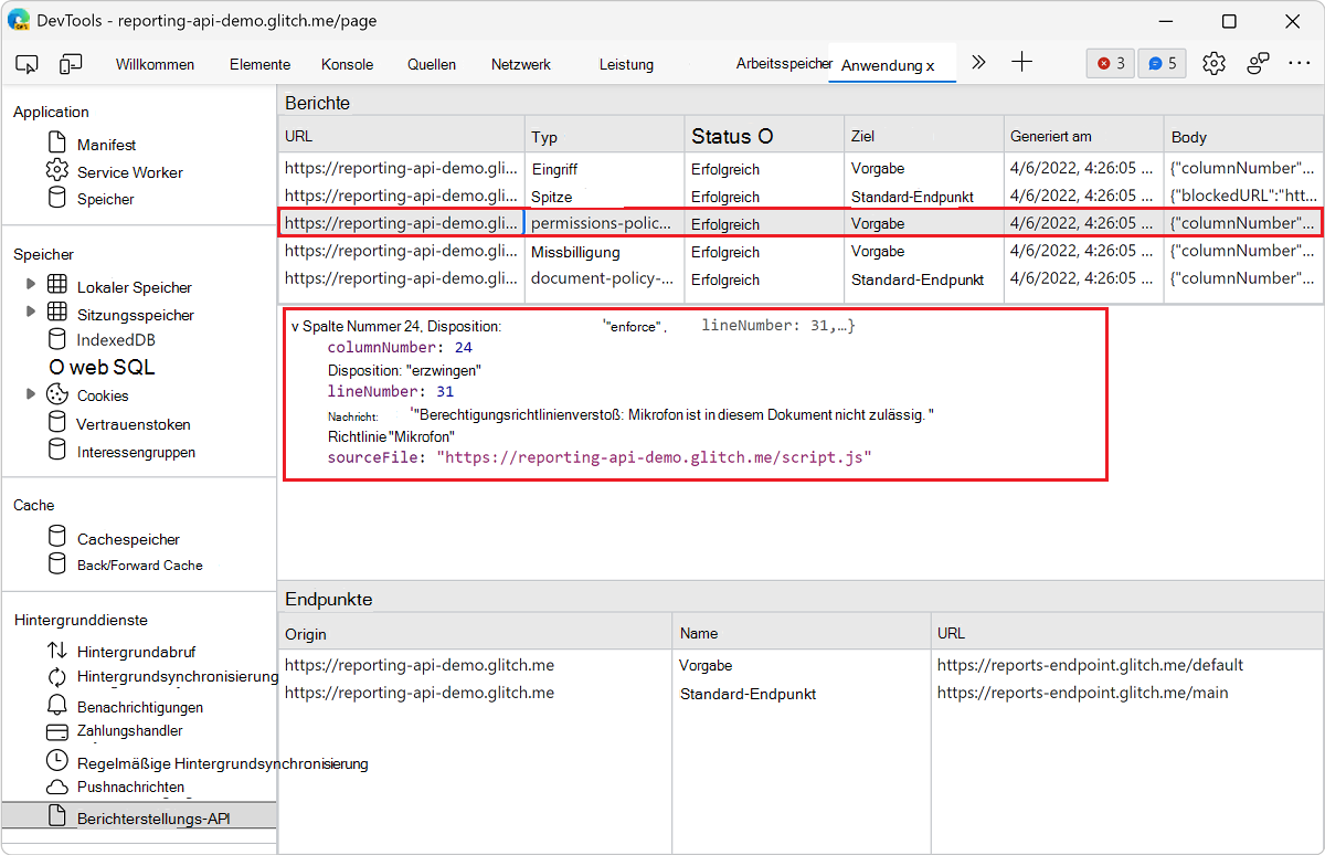 Anzeigen der Details eines Berichts im Berichterstellungs-API-Bereich