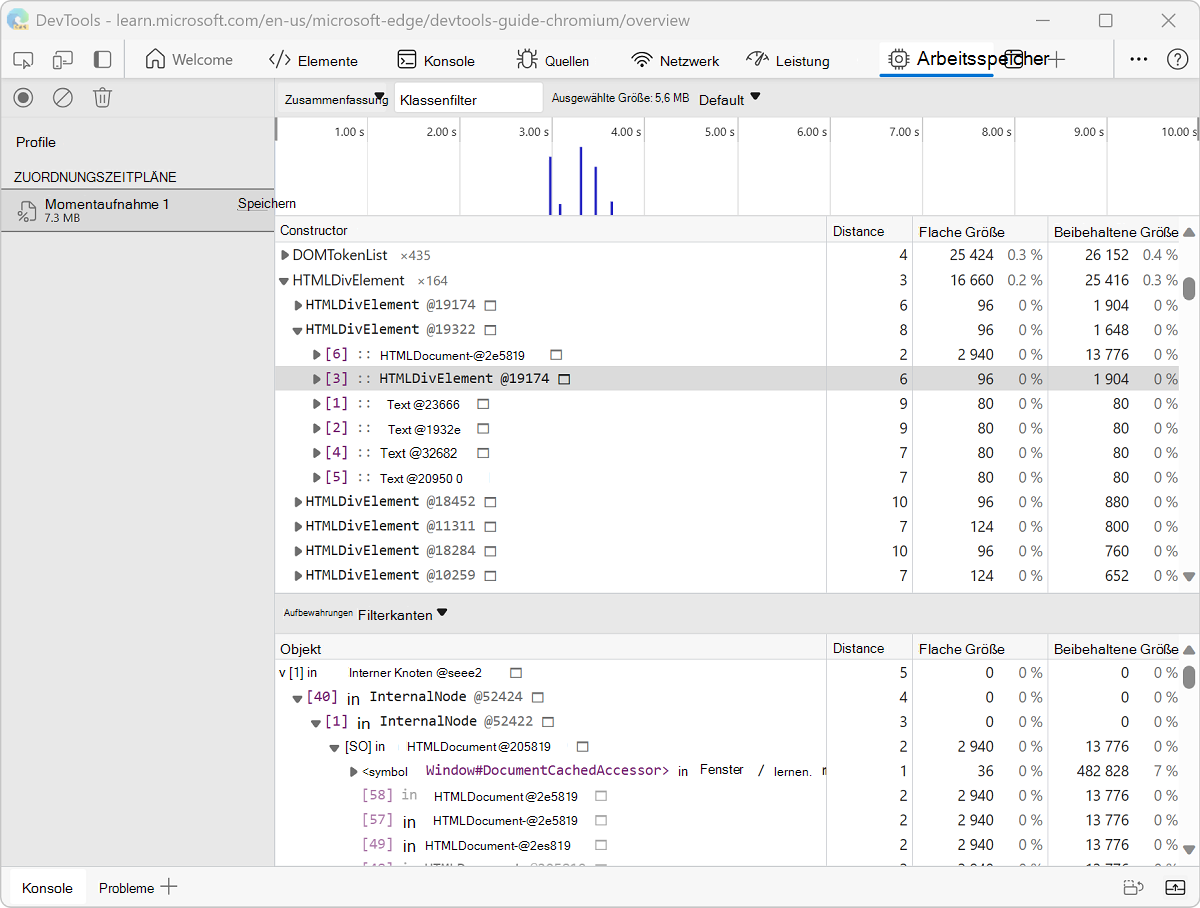 Zuordnungsinstrumentation auf Zeitleiste