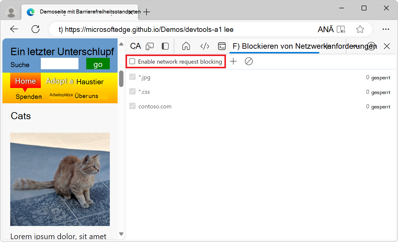 Netzwerkanforderungsblockierung umschalten