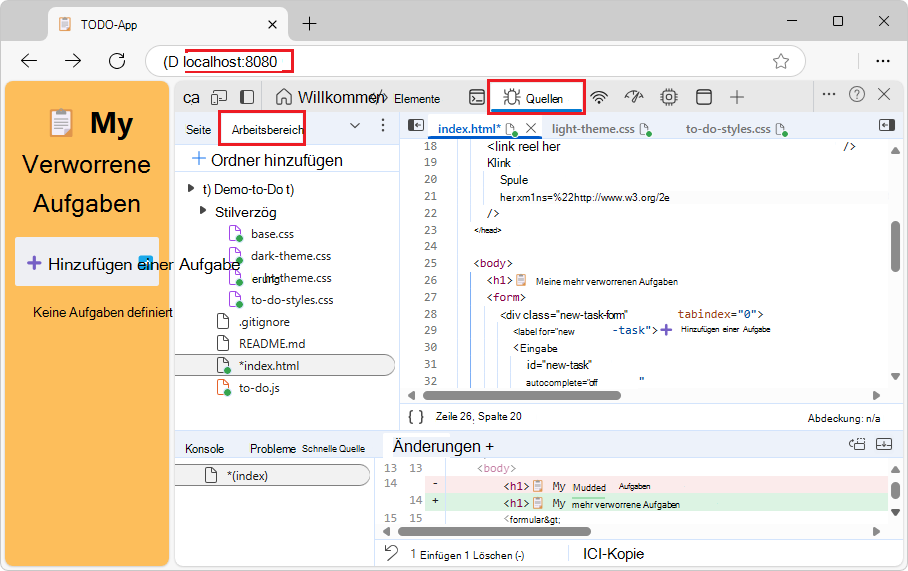 Server gestartet aus dem Verzeichnis \Demos\demo-to-do