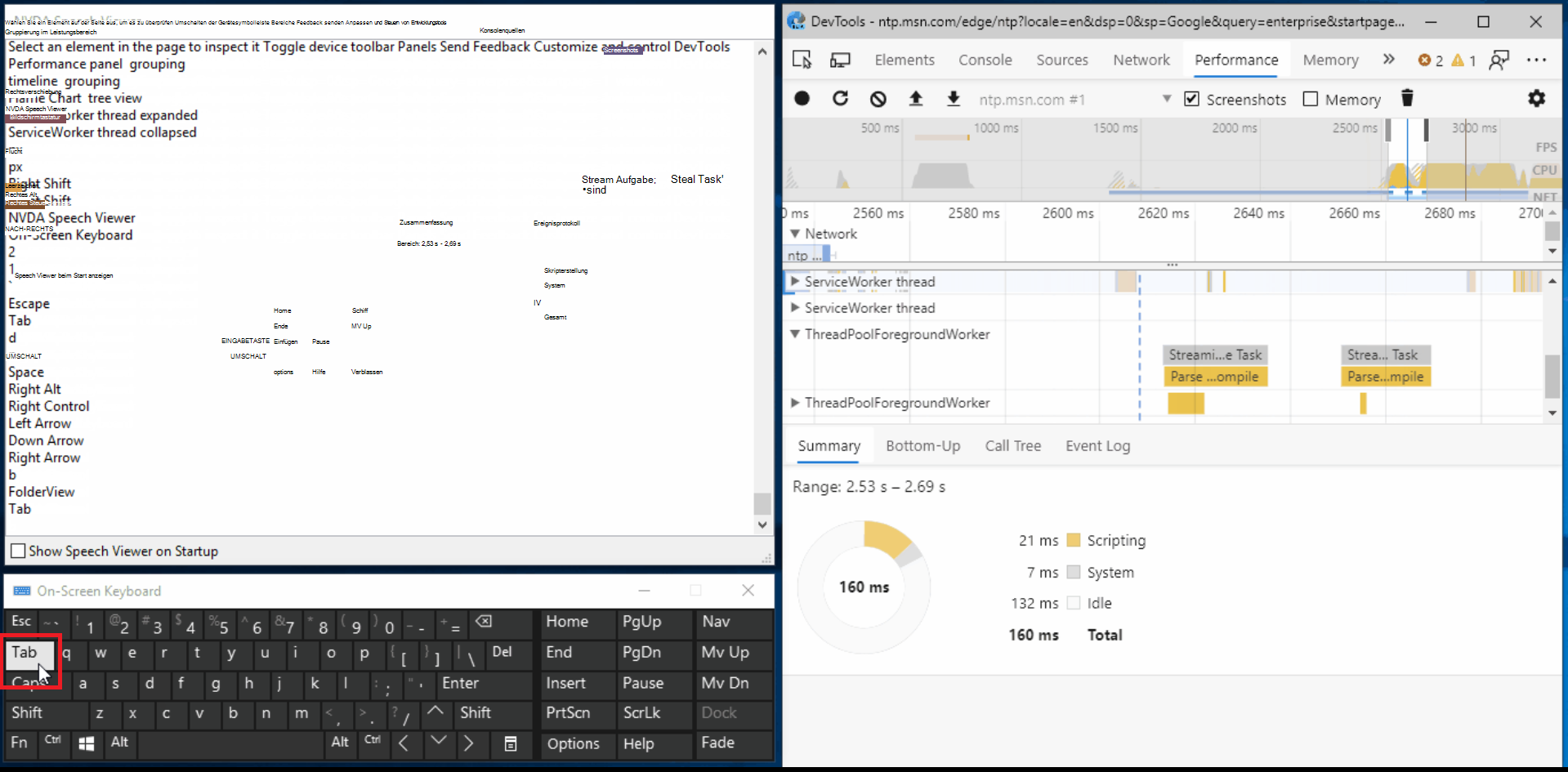 Das Leistungstool in den DevTools mit Verbesserungen bei der Tastaturnavigation und Der Sprachausgabe