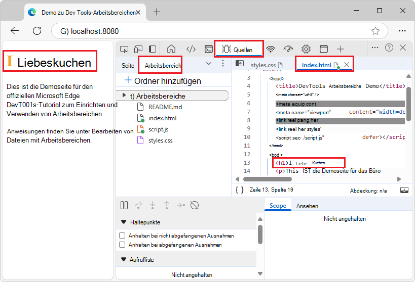 Ändern von HTML über das Tool 