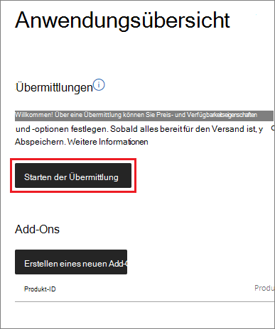 Starten einer neuen App-Übermittlung im Microsoft Partner Center