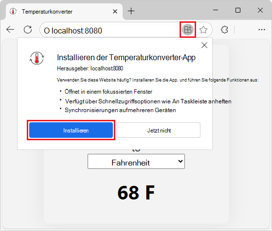 Die Installationsaufforderung