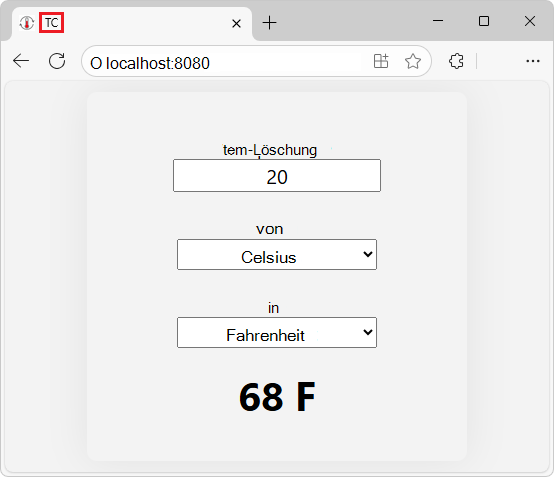 Die App wurde im Browser in TC umbenannt