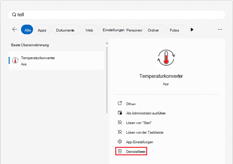 Windows-Startmenü mit dem Befehl 