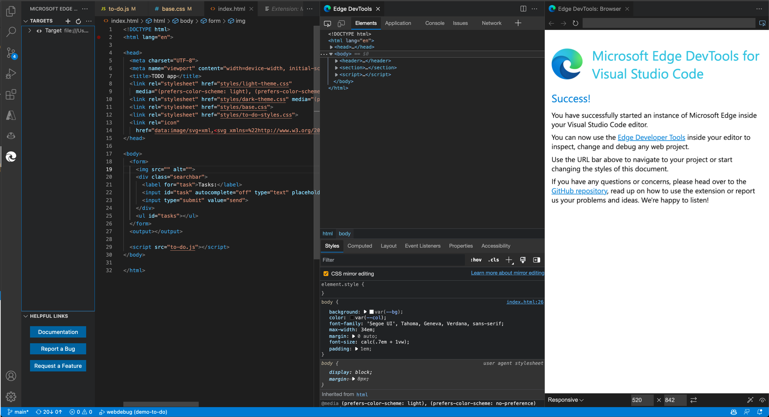 Wählen Sie "Instanz starten" aus, um den Browser in Visual Studio Code zu öffnen.