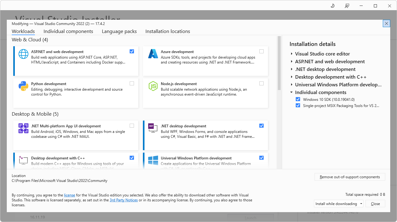 Das Fenster Zum Ändern von Visual Studio, Anfangszustand