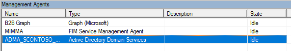Tabelle, in der Verwaltungs-Agents nach Name, Typ, Beschreibung und Status aufgeführt sind.