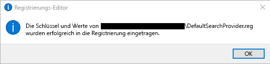 Meldung vom Registrierungs-Editor: Erfolgreicher Import.