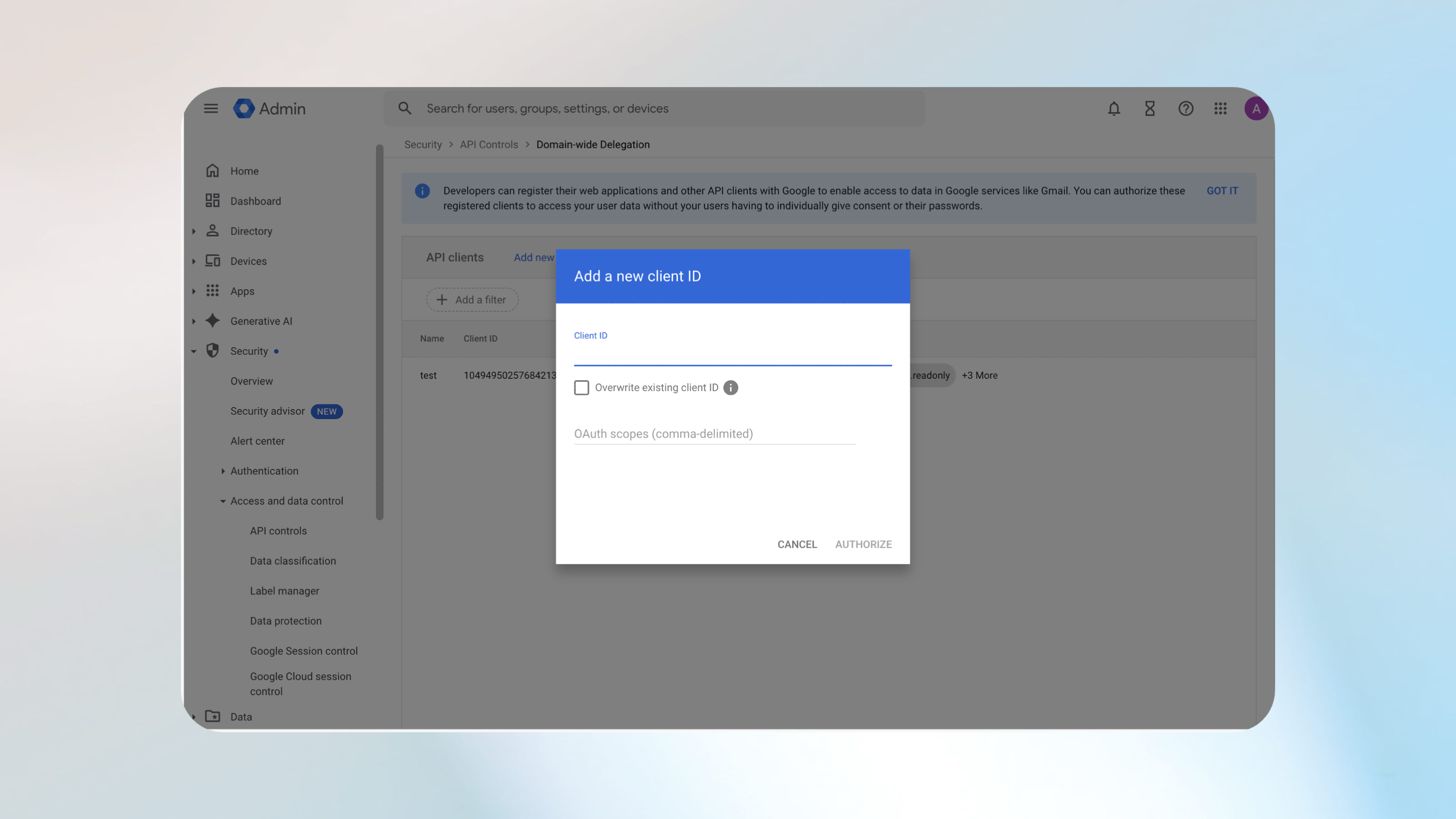 Screenshot: Hinzufügen des API-Bereichs