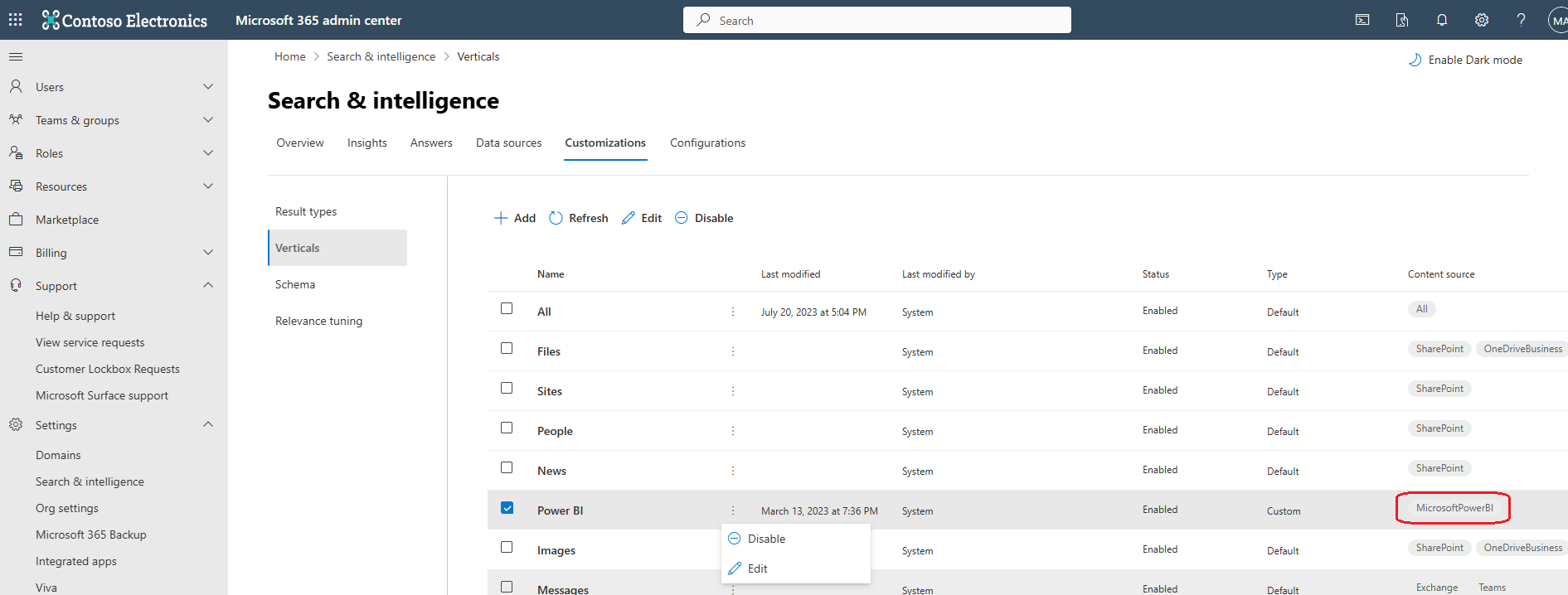 Power BI vertikal mit Deaktivierungsoption