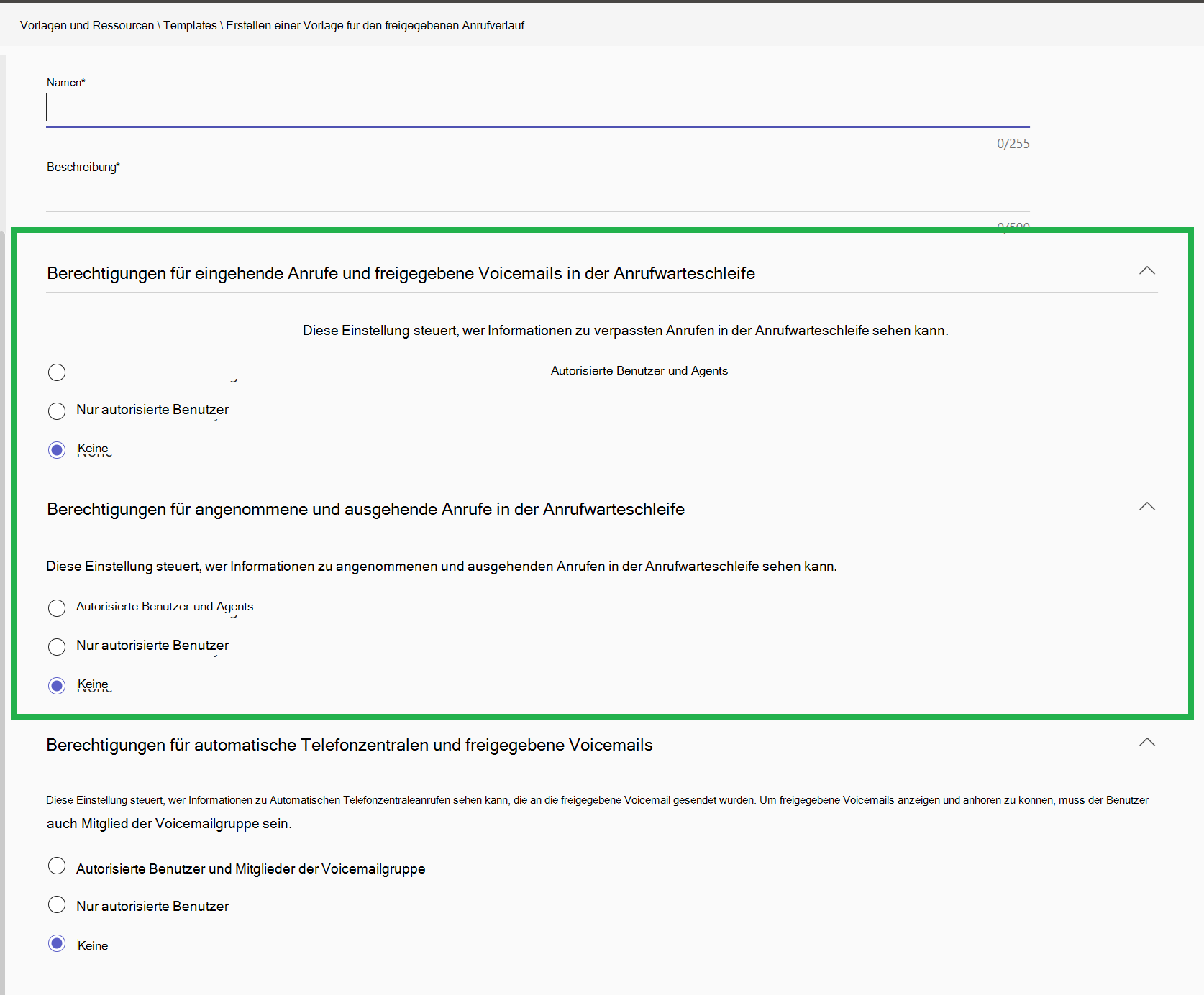Screenshot der Vorlage 