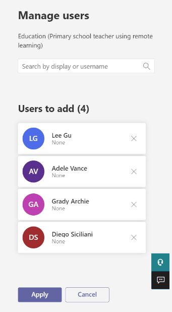 Screenshot: Zuweisung des Teams Admin Center-Richtlinienpakets für mehrere Benutzer
