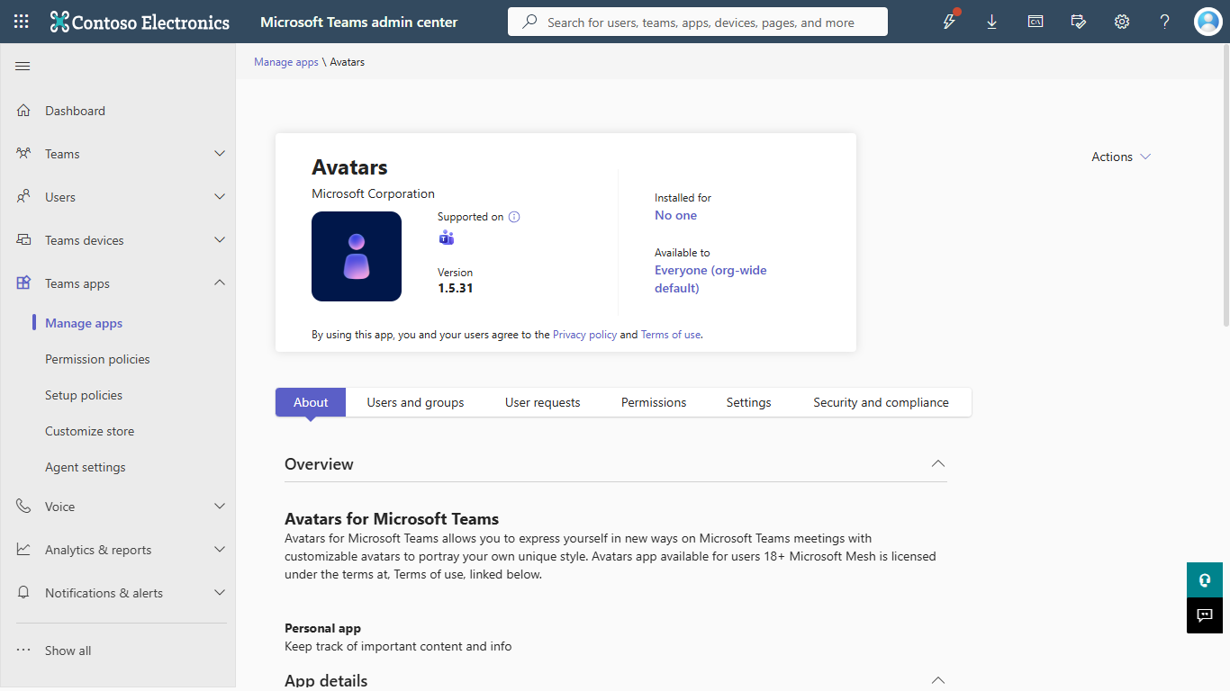 Screenshot: Umschalten mit dem Avatare App-Status, der auf 