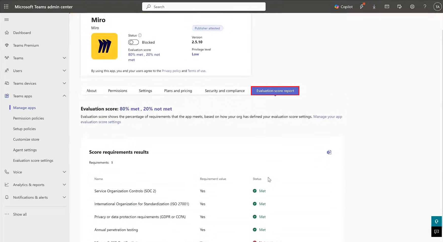 Screenshot: App-Karte mit ausgewählter Registerkarte 