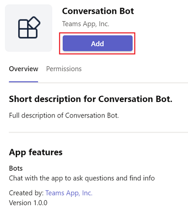 Screenshot: Conversation Bot mit rot hervorgehobener Option 