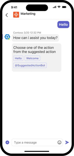 Die Abbildung zeigt vorgeschlagene Aktionen in einem Kanal in einem mobilen Client.