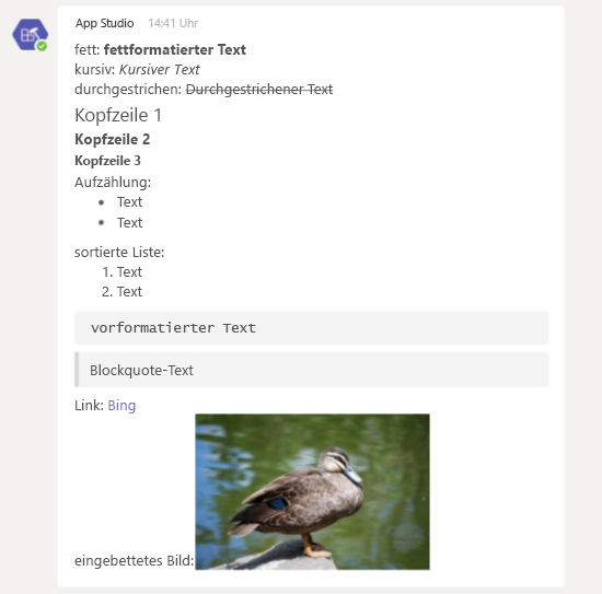 Screenshot: HTML-Formatierung im Desktopclient