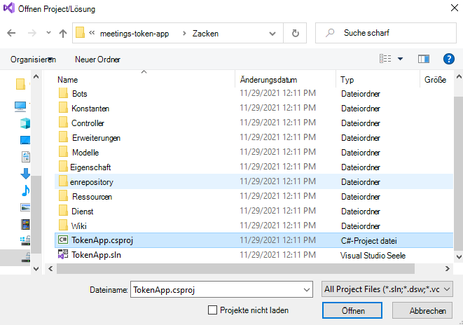 Screenshot: geklontes Repository mit rot hervorgehobener Datei 