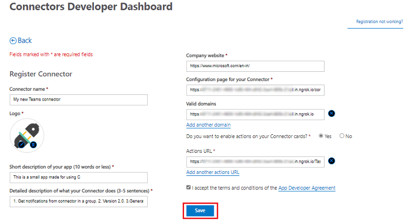 Screenshot des Connectors-Entwicklerdashboards mit rot hervorgehobener Option 