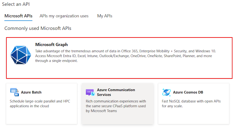 Screenshot: Option zum Auswählen von Microsoft Graph