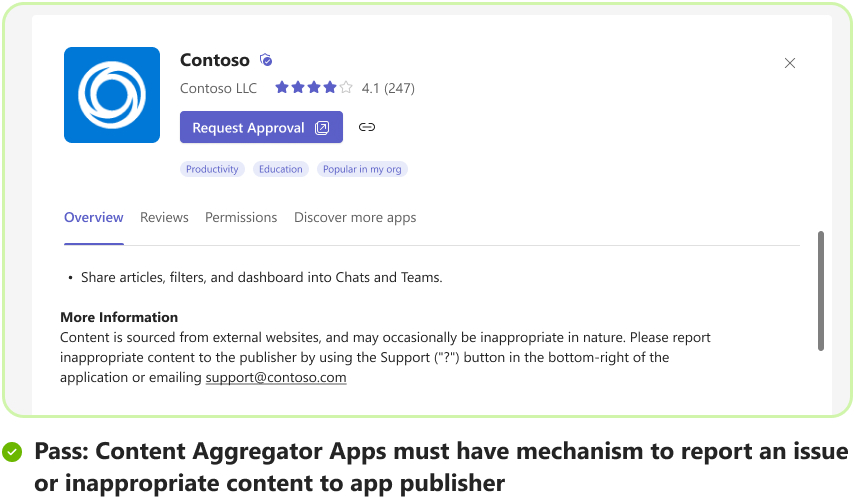 Screenshot: Übergebenes Szenario der Inhaltsaggregator-App zum Melden von Problemen.