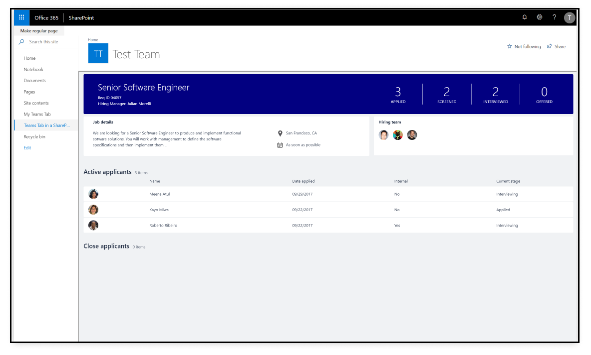Screenshot: Teams-App in SharePoint