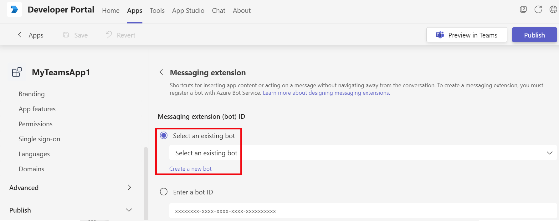 Screenshot der Messaging-Erweiterung mit rot hervorgehobener Option 