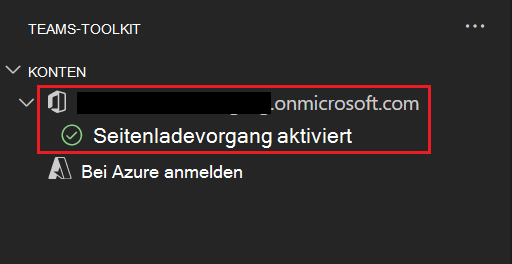 Screenshot: Benutzer, der bei Microsoft 365 angemeldet ist, und die Meldung zum Aktivieren des Querladens