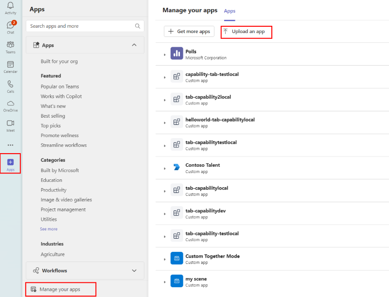 Screenshot: Benutzerdefinierte Upload-App in Teams